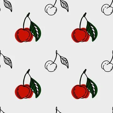 Cherry pattern in textile design for wrapping paper and seamless fabric print Illustrazione stock