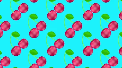 Cherry pattern on turquoise background Stock Footage 336488378