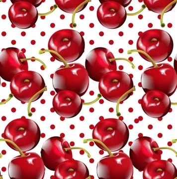 Cherry pattern Vector. Cherry fruits on Dotted backgrounds Stock Illustration