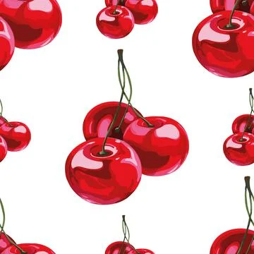 Cherry pattern. Vector white isolated pattern with Stock Illustration