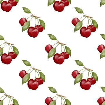 Cherry pattern in watercolor design for seamless textile and fabric use Stock Illustration