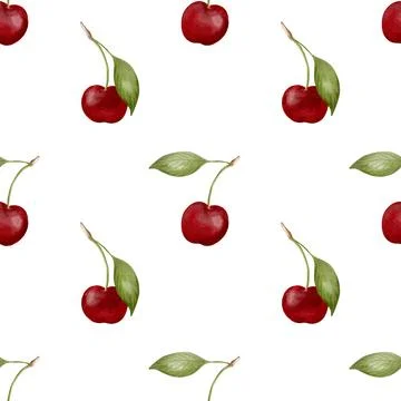 Cherry pattern in watercolor design for textile and packaging applications Stock Illustration
