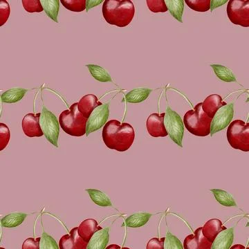 Cherry pattern in watercolor design for textile and wrapping applications Stock Photos