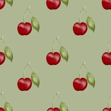 Cherry pattern in watercolor design for textile and packaging purposes Stock Photos