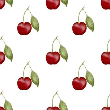 Cherry pattern in watercolor style for textile and wrapping design Stock Illustration