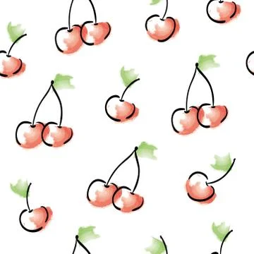 Cherry pattern on white background Stock Illustration