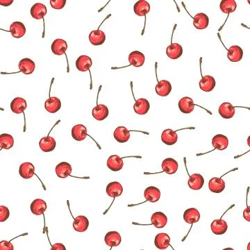Cherry pattern on white background, wrapping paper Stock Illustration