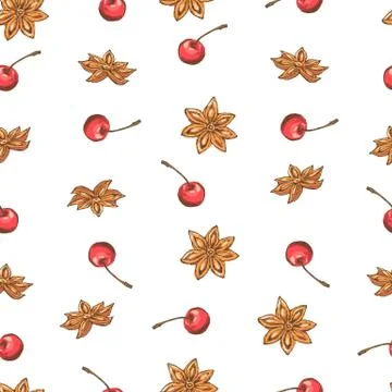 Cherry pattern on white background, wrapping paper, vector textile fabric print Stock Illustration