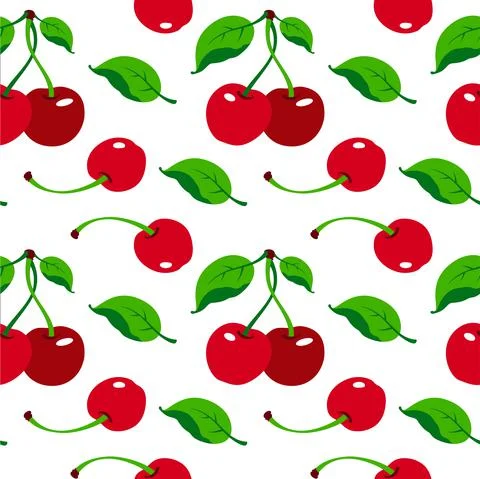 Cherry pattern on white background, wrapping paper, seamless pattern, vector  Stockillustratie