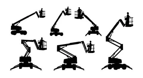 Cherry Picker Operator Silhouette Set Stock Illustration