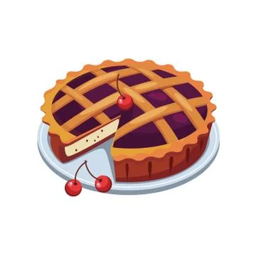 Cherry Pie and Slice. Vector Stock Illustration