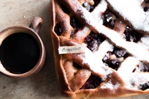 Cherry pie, breakfast Stock Photos