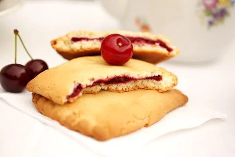 Cherry pie cookie soft selective focus Stock Photos