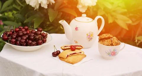 Cherry pie cookie soft selective focus Stock Photos