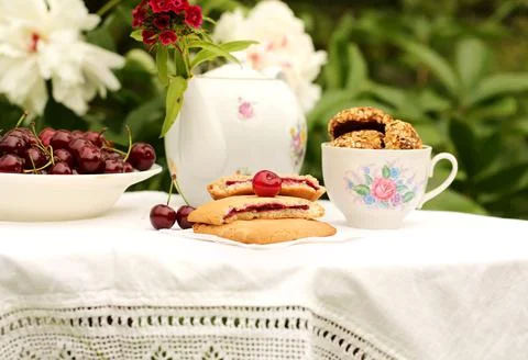 Cherry pie cookie soft selective focus Stock Photos