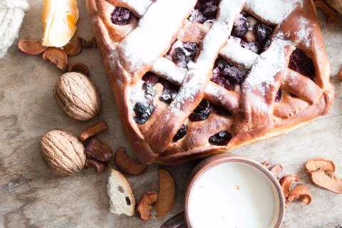 Cherry pie on the kitchen table Stock Photos