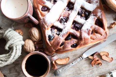 Cherry pie with lattice top Stock Photos