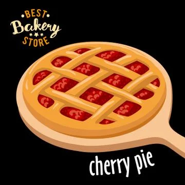 Cherry pie mesh on the board vector. Baked bread product. Stock Illustration