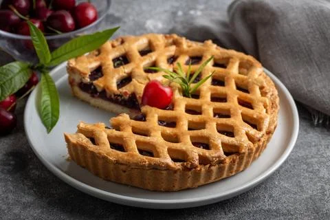 Cherry pie or sour cherry pie Stock Photos