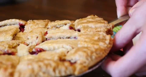 Cherry pie slice fresh and warm ready to eat bring served  Stock Footage 151811870