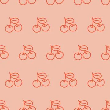 Cherry pink berry seamless pattern. Cute trendy pattern with couple sweet che Stock Illustration
