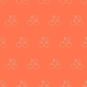 Cherry pink stroke seamless pattern. Cute pattern with a couple of sweet cher Stock Illustration