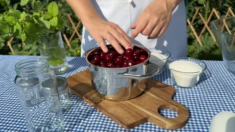 Cherry Preparation Outdoors Stock Footage 313364080