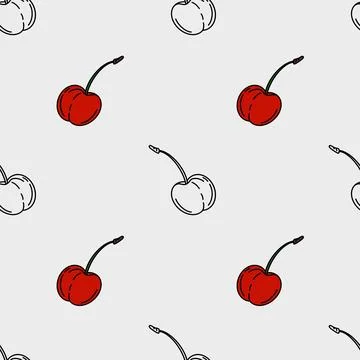 Cherry print pattern for textile and packaging design with seamless repeat .. Illustrazione stock