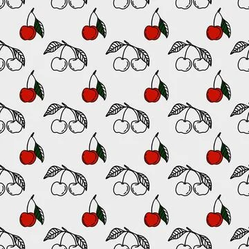 Cherry print textile design featuring seamless pattern for fabric and packa.. Illustrazione stock