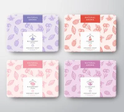 Cherry, Raspberry, Blueberry and Currant Soap Cardboard Boxes Set. Abstract Stock Illustration