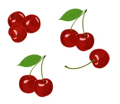 Cherry Raster illustration. Cherry collection on white background. Stock Illustration