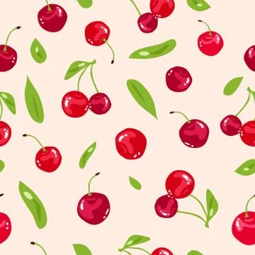 Cherry, Red berry fresh seamless pattern texture abstract background vector Stock Illustration