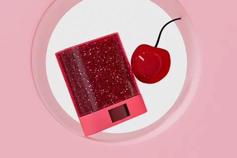Cherry red blush stick mockup, mini-size twist-up tube cosmetic packaging Illustrazione stock