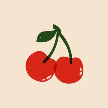 Cherry risograph sketch. Abstract natural ripe cherry berry, cartoon merry sign Stock Illustration