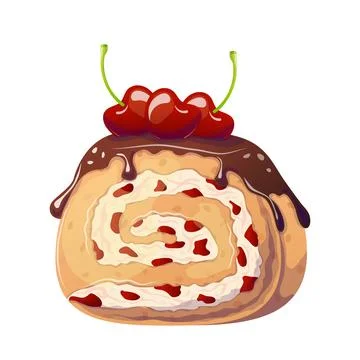 Cherry roll in cartoon style. Vector illustration for poster, banner, website Stock Illustration