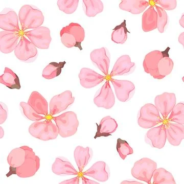 Cherry sakura blossom seamless pattern pink flat Stock Illustration