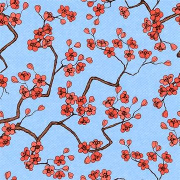 Cherry sakura blossoms seamless pattern Stock Illustration