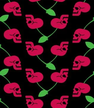 Cherry Scull pattern seamless. Cherries skeleton head background. Vector te.. Illustrazione stock