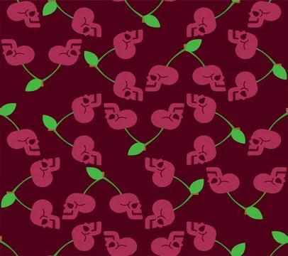 Cherry Scull pattern seamless. Cherries skeleton head background. Vector te.. Stock Illustration