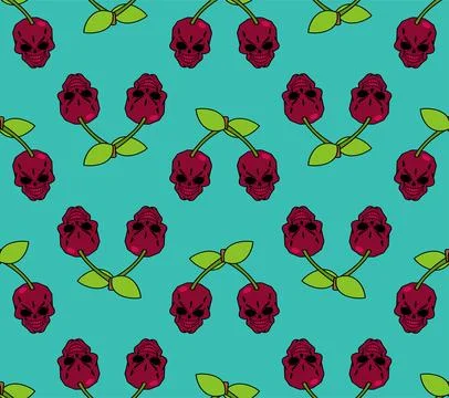 Cherry Scull pattern seamless. Cherries skeleton head background. Vector te.. Stock Illustration