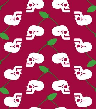 Cherry Scull pattern seamless. Cherries skeleton head background. Vector te.. Stock Illustration