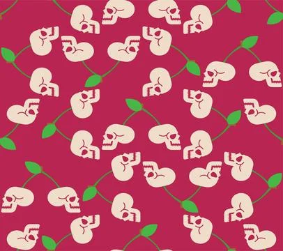 Cherry Scull pattern seamless. Cherries skeleton head background. Vector te.. Stock Illustration