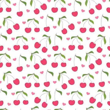 Cherry seamless pattern background. Vector illustration. Stock Illustration