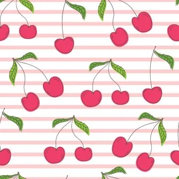 Cherry seamless pattern background. Vector illustration. Stock Illustration