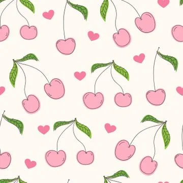 Cherry seamless pattern background. Vector illustration. 스톡 일러스트
