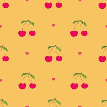 Cherry seamless pattern background. Vector illustration. Stock Illustration