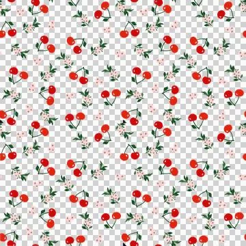 Cherry seamless pattern with cherry blossoms.	No background. 库存插图