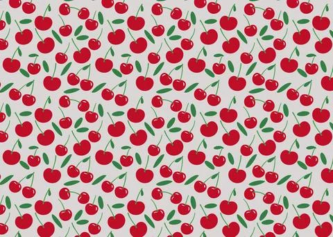 Cherry seamless pattern on gray background. Vector illustration of cherry. Illustrazione stock