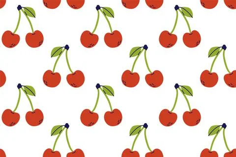 Cherry seamless pattern. Hand drawn vector illustration. Red berry. Color fru Stockillustratie