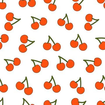 Cherry seamless pattern. Red cherries endless print cute summer fruits Stock Illustration